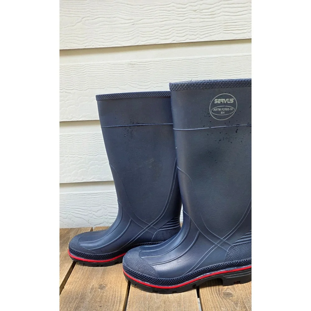 Servus Navy Blue Red Rubber Rain Boots Waterproof ASTM F2892-18 EH Womens 8